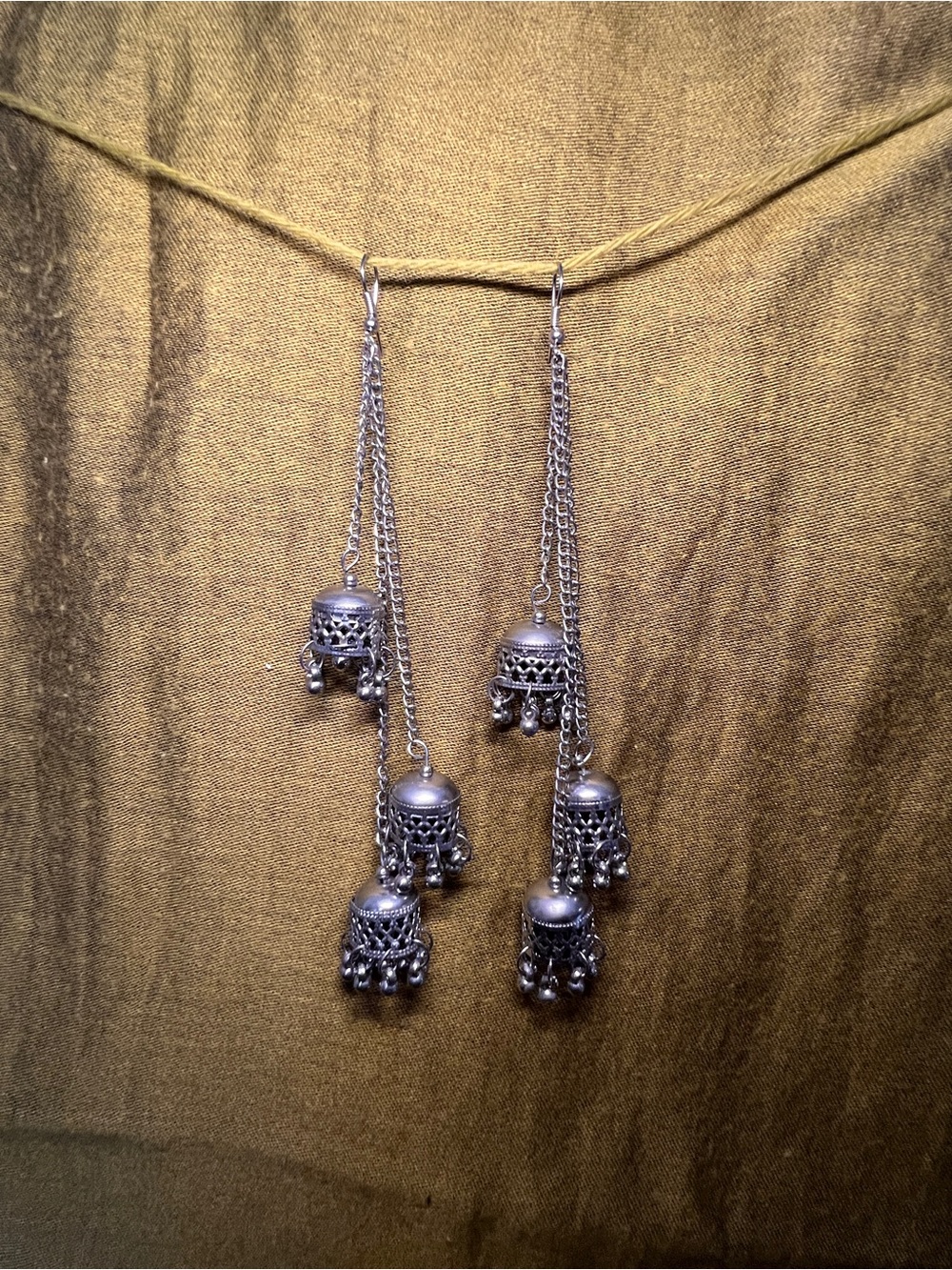 Jhumka Dangle Earrings - Indian Style Oxidized Silver Tone